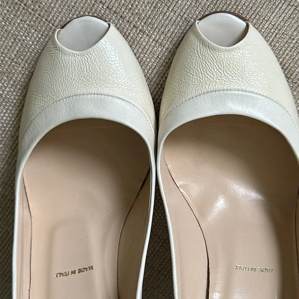Butter Bridal Peep Toe Pumps Leather Handcrafted in Italy Cream Size 9